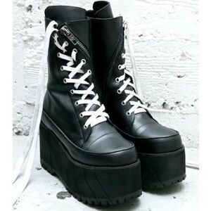 Current Mood Black and White Platform Lace-Up Boots